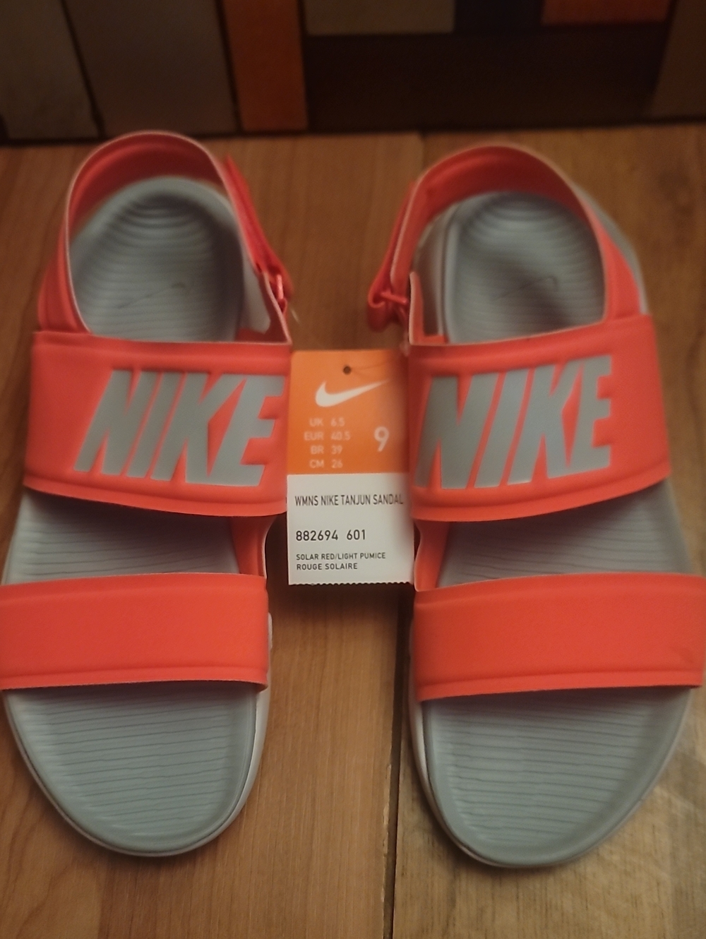 Nike Womens Solar Red / Light Pumice and Light Gray Tanjun Sandals